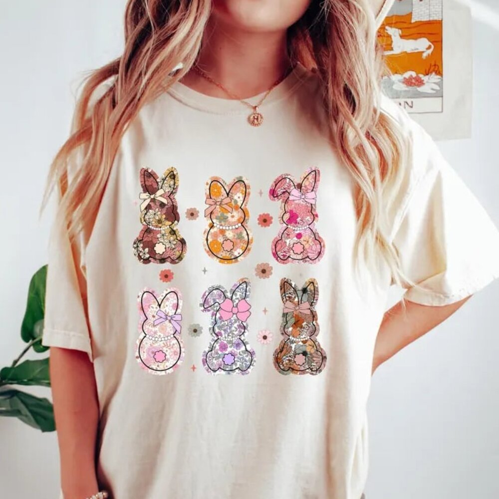 Floral Bunny Tee, Easter Bunny T-shirt, Flower Bunny Shirt Gift